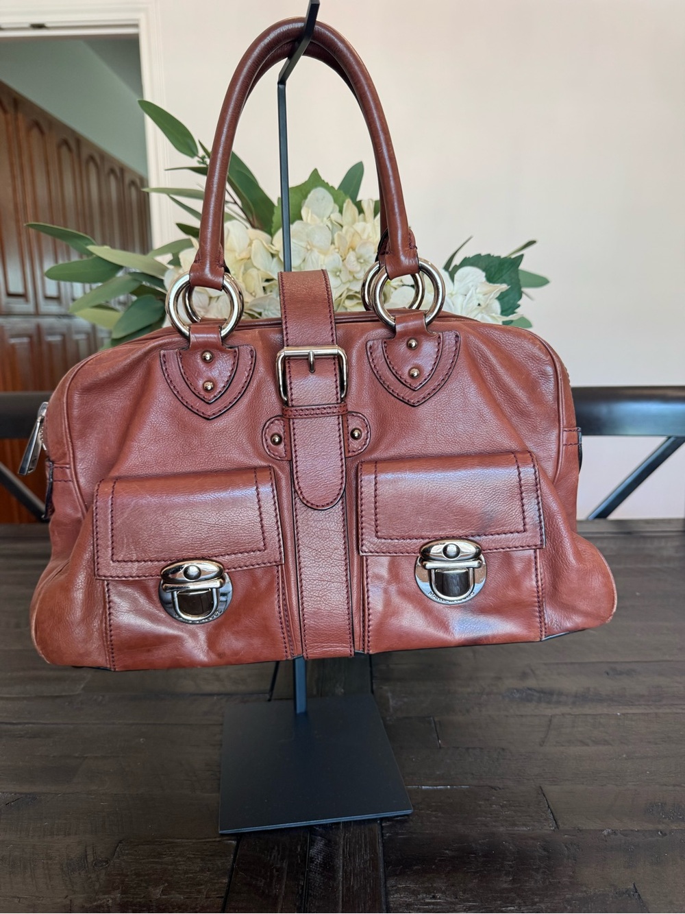 Marc Jacob’s Leather Satchel Handbag in Cognac Brown